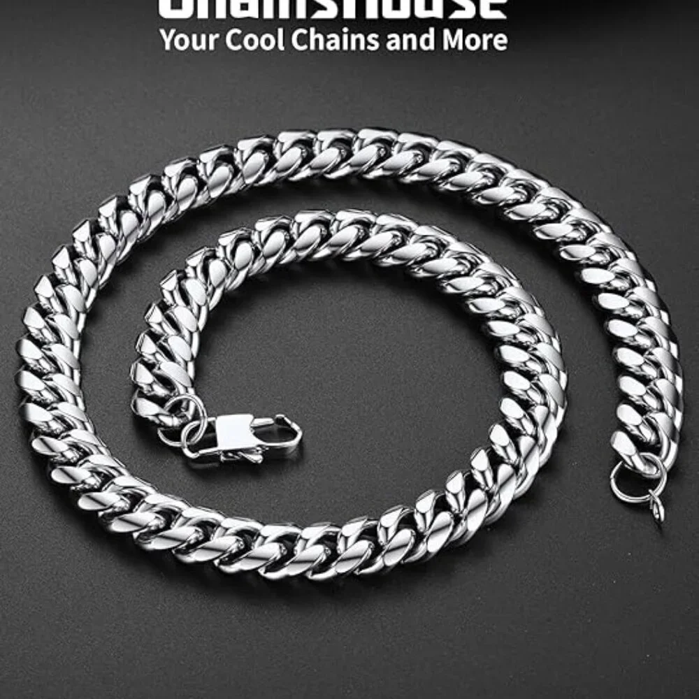Miami Cuban Link Chain Necklace for Men Stainless Steel 14mm Plated Hip Hop